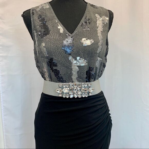 DEX silver gray black sequin Camisole tank top Blouse Sz S sparkly Vegas - Picture 5 of 11